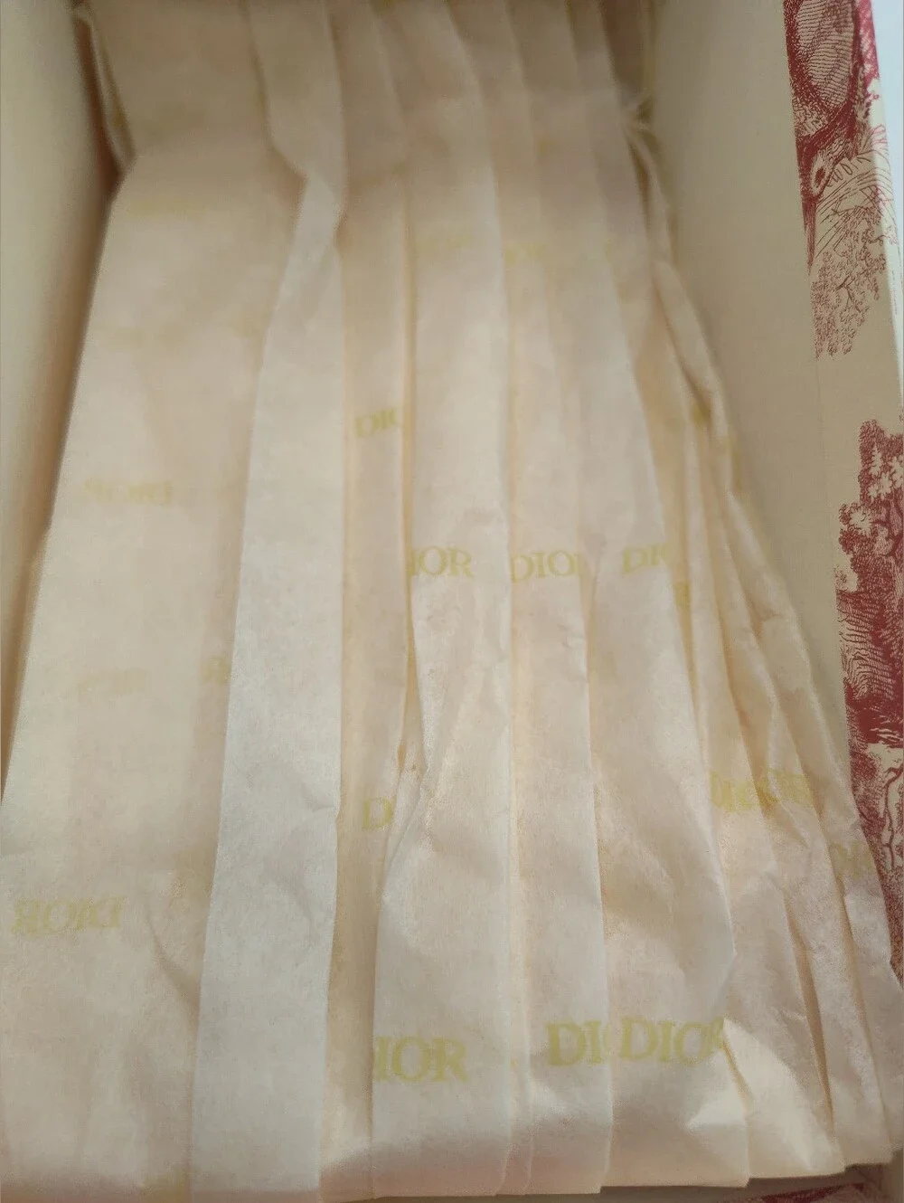 DIOR Toile Jungle Gift Box Tissue Paper Ribbon Set Pink Cream Gold Packaging EUC